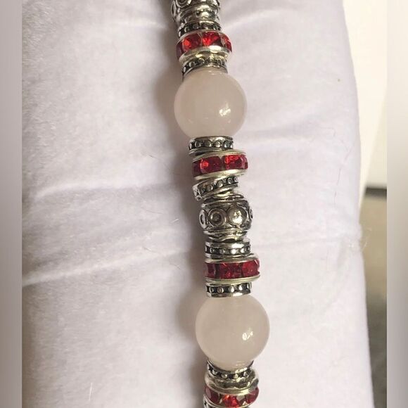 Luxury Galilea Rose Quartz Crystal Bracelet Watch Red & White Austrian Crystals - Picture 7 of 9
